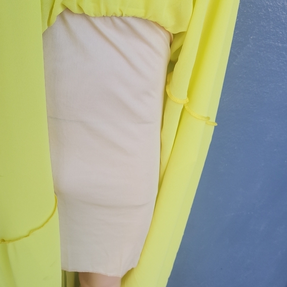 Vintage Bohemian Neon Elegant Long Sleeve Yellow Wrap Dress - Picture 9 of 11